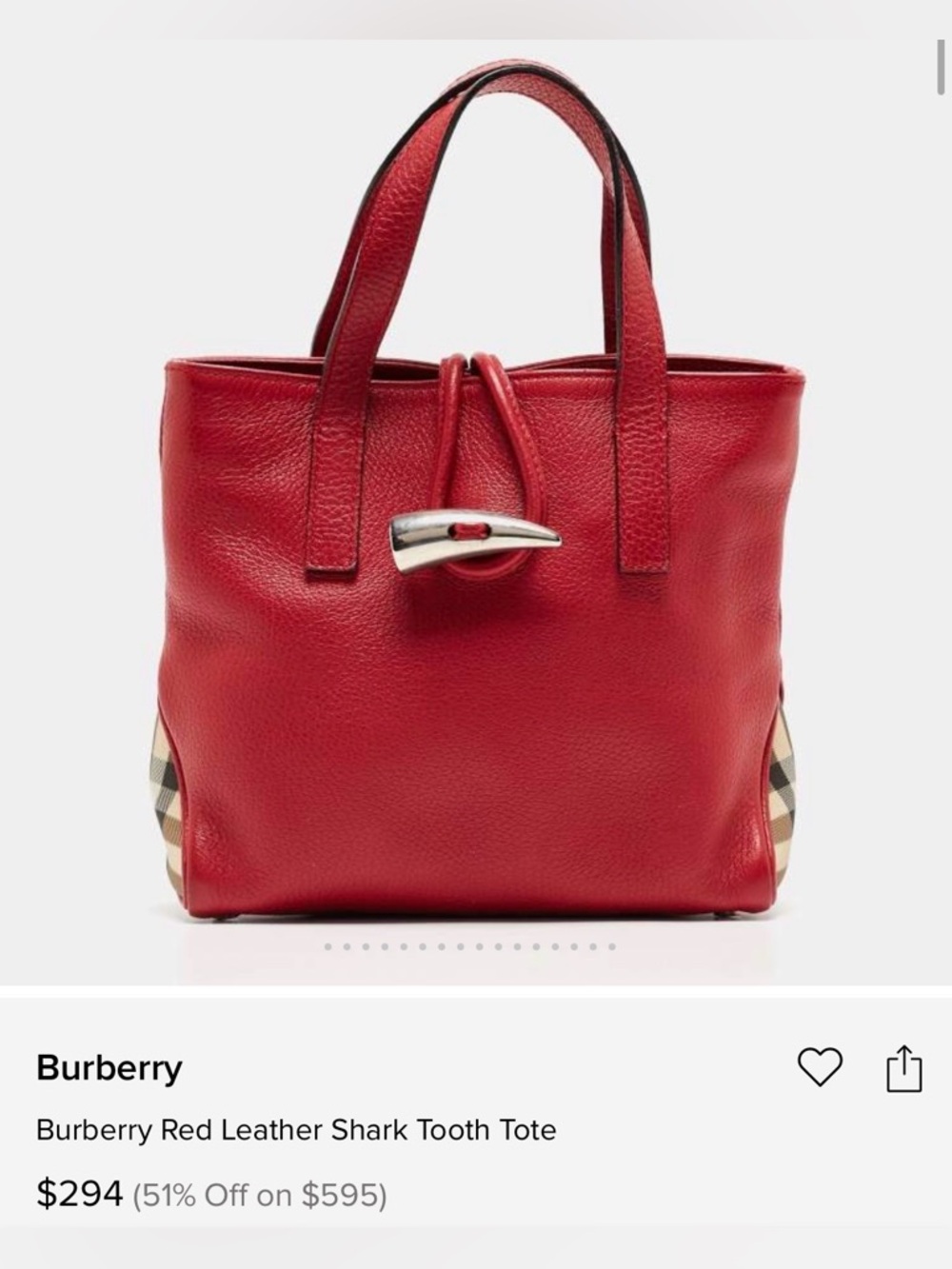 Burberry Red Leather Tote with Shark-Tooth Accent